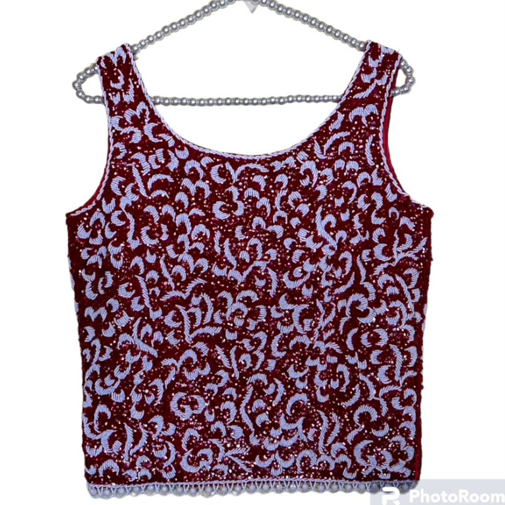 Stephen Chu Vintage Fully Lined Sequined and Beaded Sleeveless Top M